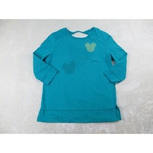 Disney Shirt Womens Medium Green Mickey Mouse Long Sleeve Key Hole Casual*‎